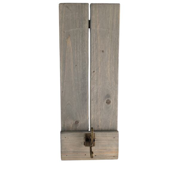 Rustic Wood Slat Wall Hook Hat Coat Rack 18x7" Gray Wash, Brass Double Scroll - Picture 1 of 7
